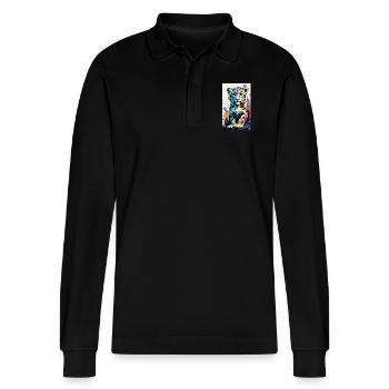 Schneeleopard | Leopard | Raubtier - Stanley/Stella Unisex Bio-Langarm-Poloshirt Prepster - Schwarz - Vorne - Anna (173cm) & Nico (186cm)
