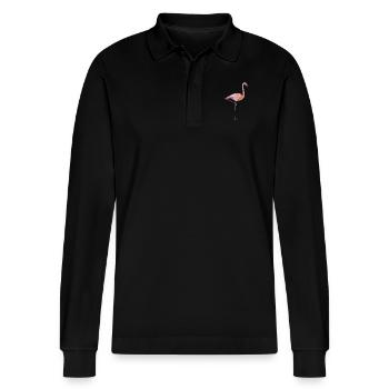 flamingo - Stanley/Stella Organic Unisex Long-Sleeved Polo Shirt Prepster - black - Front - Anna (173cm) & Nico (186cm)