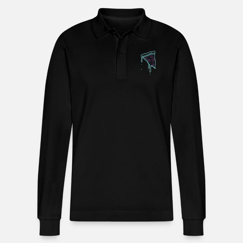 Neon Retro Pizza Time Geschenk - Stanley/Stella Unisex Bio-Langarm-Poloshirt Prepster - Schwarz