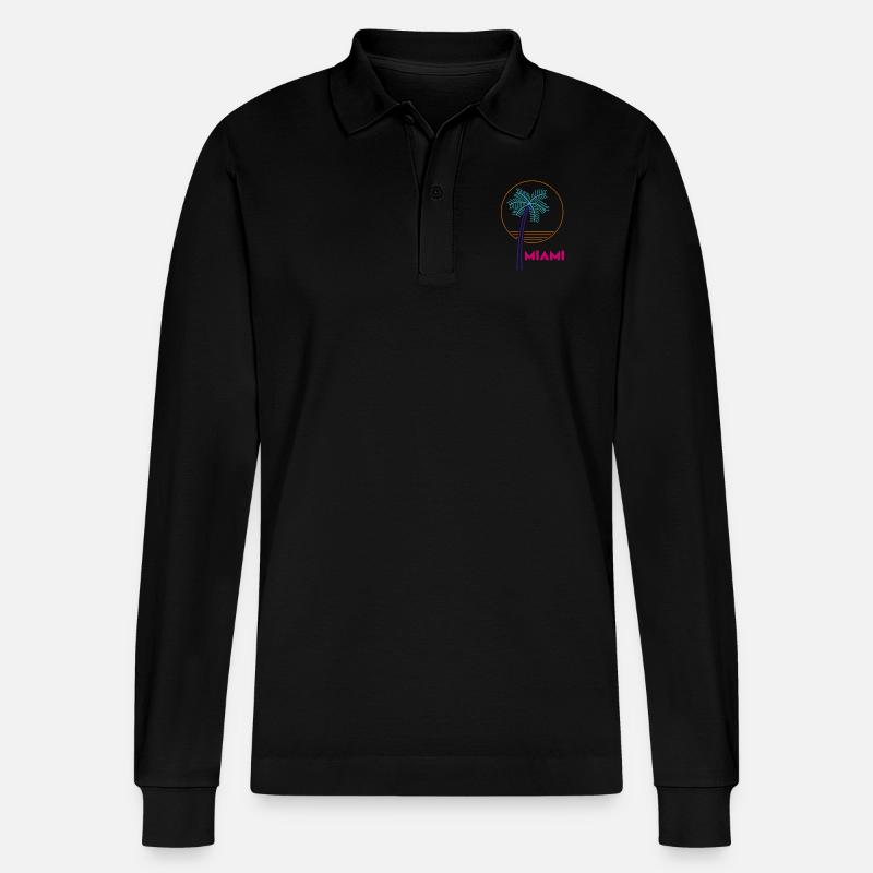 Palme Neon Miami Geschenkidee - Stanley/Stella Unisex Bio-Langarm-Poloshirt Prepster - Schwarz