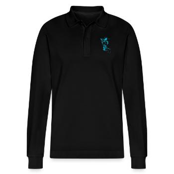 Blue ornamental pattern - Stanley/Stella Organic Unisex Long-Sleeved Polo Shirt Prepster - black - Front - Anna (173cm) & Nico (186cm)