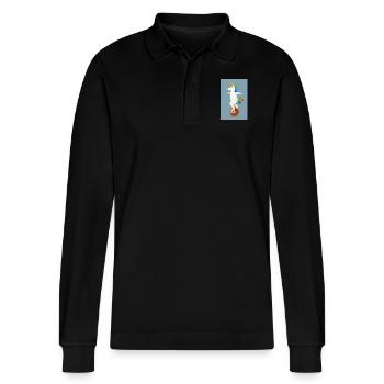 Unicorn donut unicycle - Stanley/Stella Organic Unisex Long-Sleeved Polo Shirt Prepster - black - Front - Anna (173cm) & Nico (186cm)