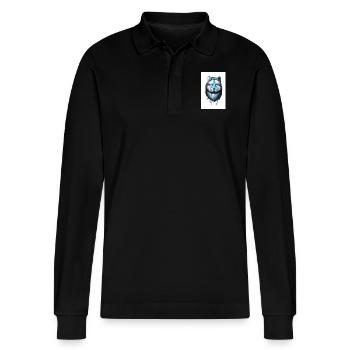 Wolf - watercolor drawing - Stanley/Stella Organic Unisex Long-Sleeved Polo Shirt Prepster - black - Front - Anna (173cm) & Nico (186cm)