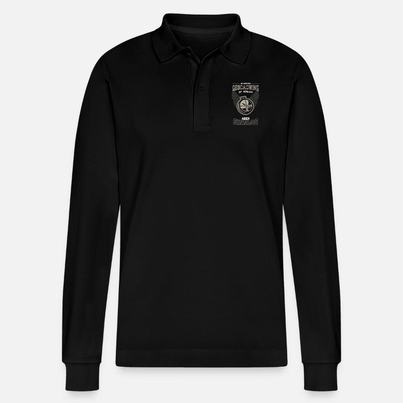 Geocaching Leben sinnlos - Geschenk - Stanley/Stella Unisex Bio-Langarm-Poloshirt Prepster - Schwarz