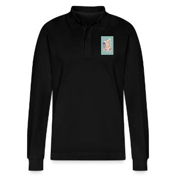 FLOW POW WOW - Stanley/Stella Organic Unisex Long-Sleeved Polo Shirt Prepster - black - Front - Anna (173cm) & Nico (186cm)