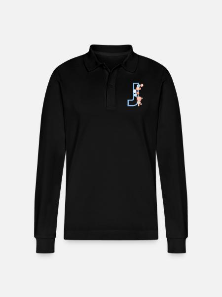 Blue Bear J Letter - Stanley/Stella Organic Unisex Long-Sleeved Polo Shirt Prepster - black