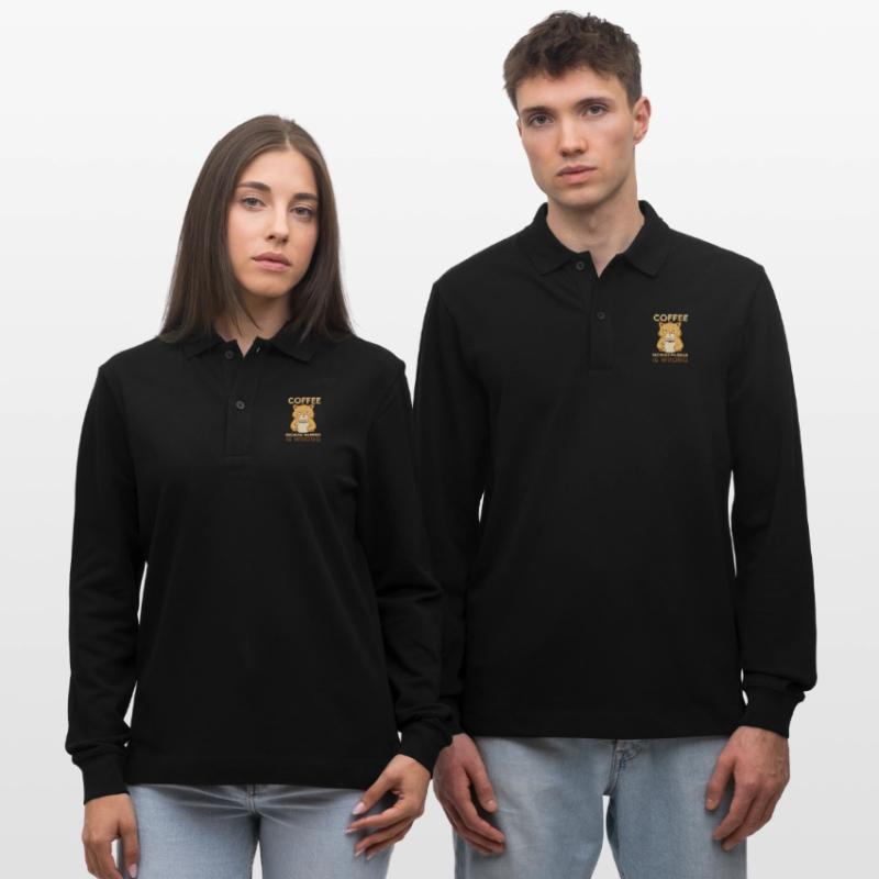 Müde Kaffe Katze - Coffee because murder is wrong Stanley/Stella Unisex Bio-Langarm-Poloshirt Prepster