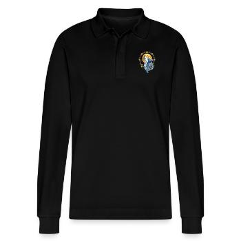 Herzlinie Wolf - Mond-Kunst - Stanley/Stella Unisex Bio-Langarm-Poloshirt Prepster - Schwarz - Vorne - Anna (173cm) & Nico (186cm)