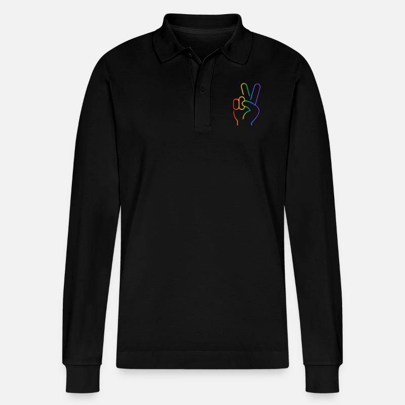 Peace-Zeichen 2 Finger Regenbogen - Stanley/Stella Unisex Bio-Langarm-Poloshirt Prepster - Schwarz