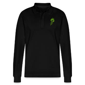 LIVE AND LET LIVE (green) - Stanley/Stella Organic Unisex Long-Sleeved Polo Shirt Prepster - black - Front - Anna (173cm) & Nico (186cm)