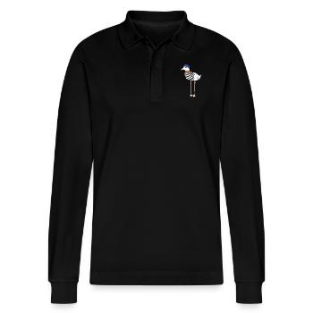 Moin #Möwe - Stanley/Stella Unisex Bio-Langarm-Poloshirt Prepster - Schwarz - Vorne - Anna (173cm) & Nico (186cm)