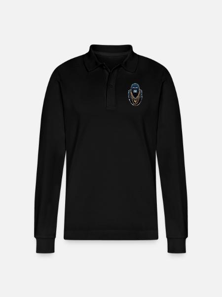 Gorilla mit Goldkette - Stanley/Stella Unisex Bio-Langarm-Poloshirt Prepster - Schwarz