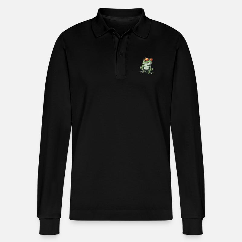 Frosch Cool Tier - Stanley/Stella Unisex Bio-Langarm-Poloshirt Prepster - Schwarz