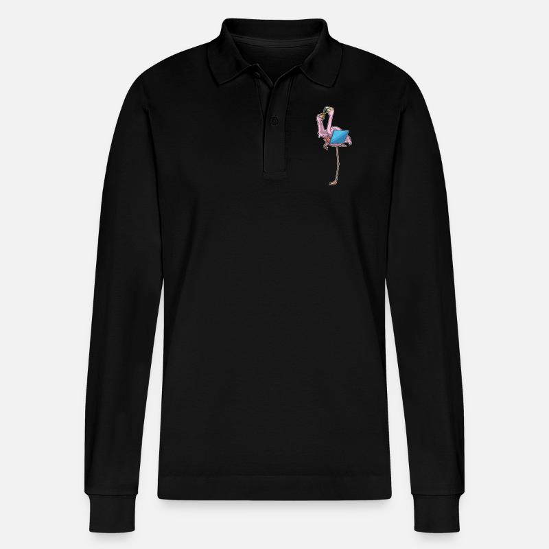 Flamingo Pizza - Stanley/Stella Unisex Bio-Langarm-Poloshirt Prepster - Schwarz