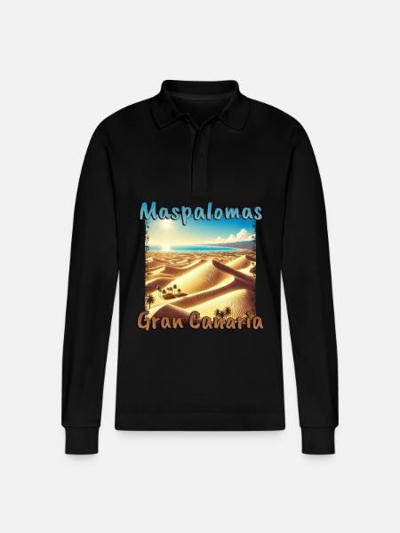 Maspalomas Dunes Beach Sunset Grunge - Stanley/Stella Organic Unisex Long-Sleeved Polo Shirt Prepster - black