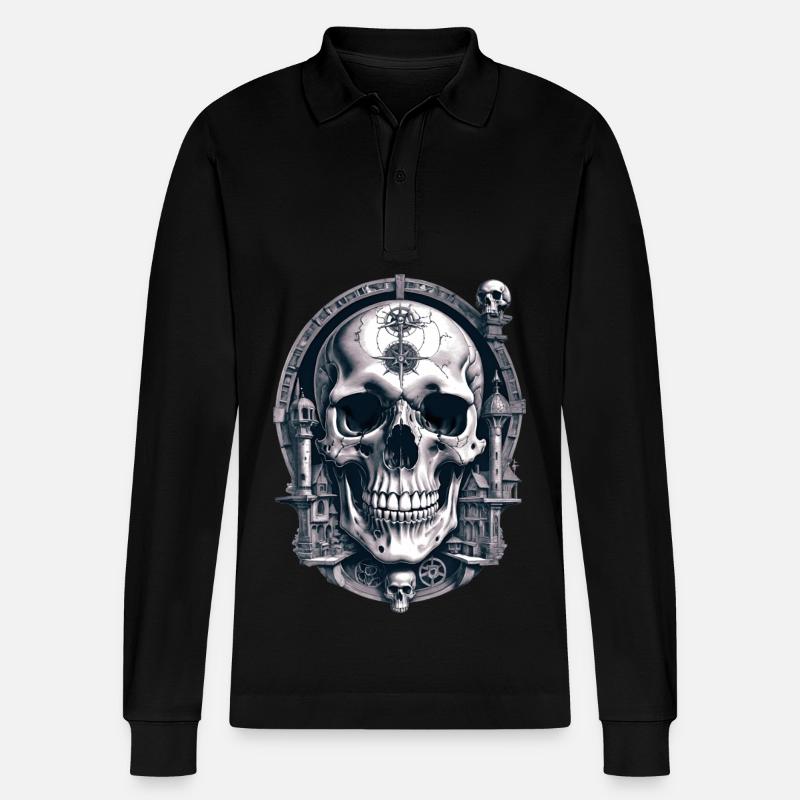 Skull - Stanley/Stella Unisex Bio-Langarm-Poloshirt Prepster - Schwarz