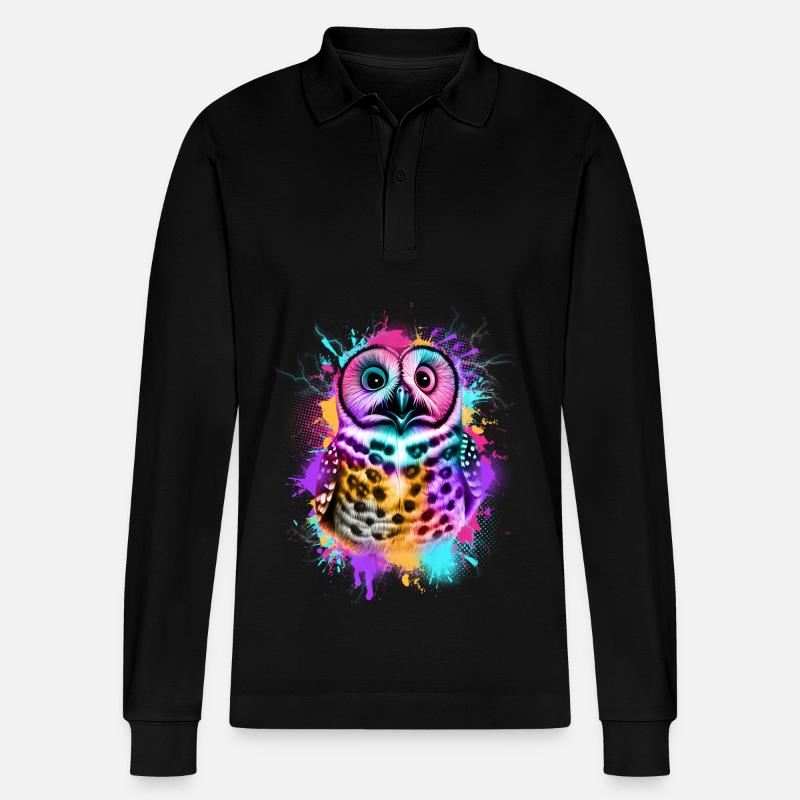 Eule Bunte Graffiti Eule - Stanley/Stella Unisex Bio-Langarm-Poloshirt Prepster - Schwarz