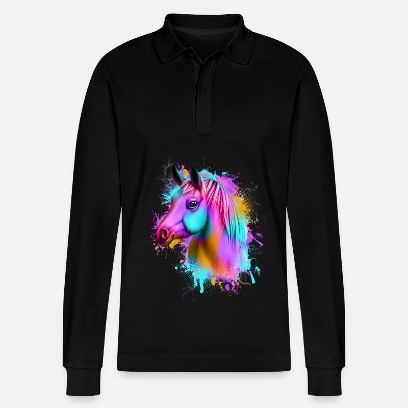 Pferd Graffiti Bunt - Stanley/Stella Unisex Bio-Langarm-Poloshirt Prepster - Schwarz