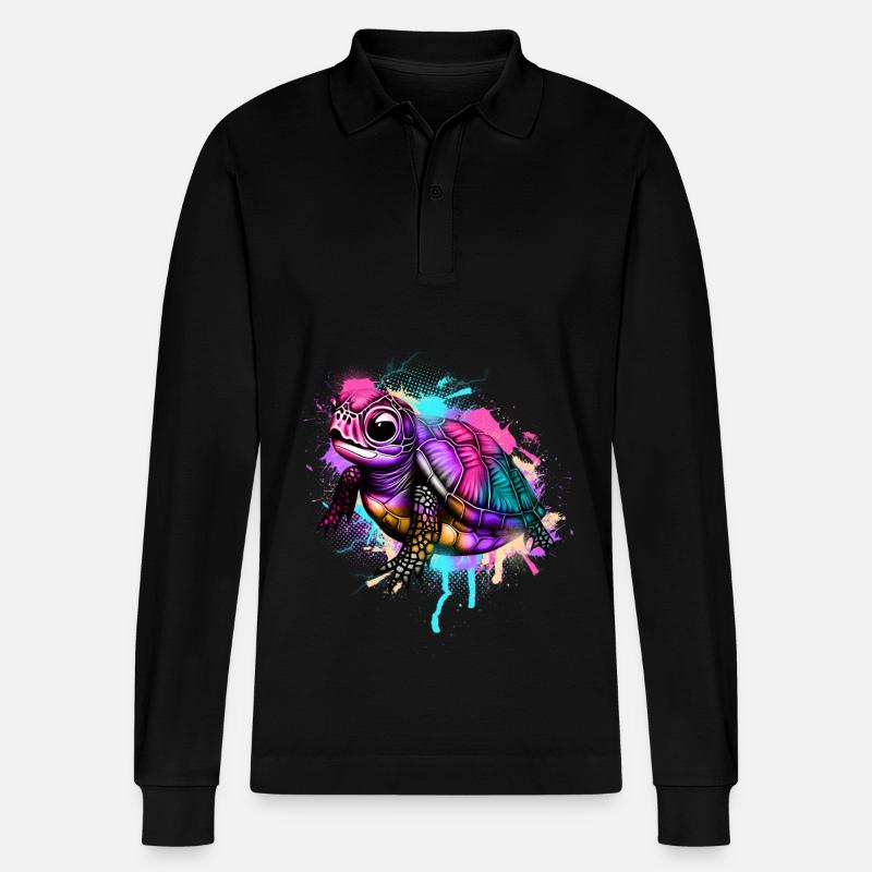 Schildkröte Graffiti Bunt - Stanley/Stella Unisex Bio-Langarm-Poloshirt Prepster - Schwarz