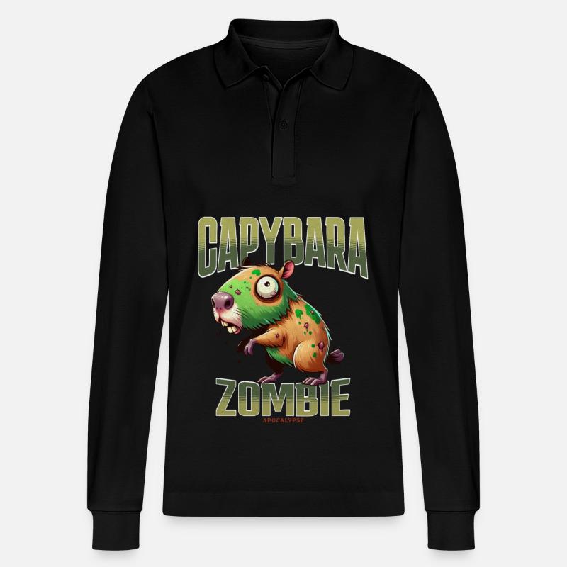 Capybara Zombie - Stanley/Stella Unisex Bio-Langarm-Poloshirt Prepster - Schwarz