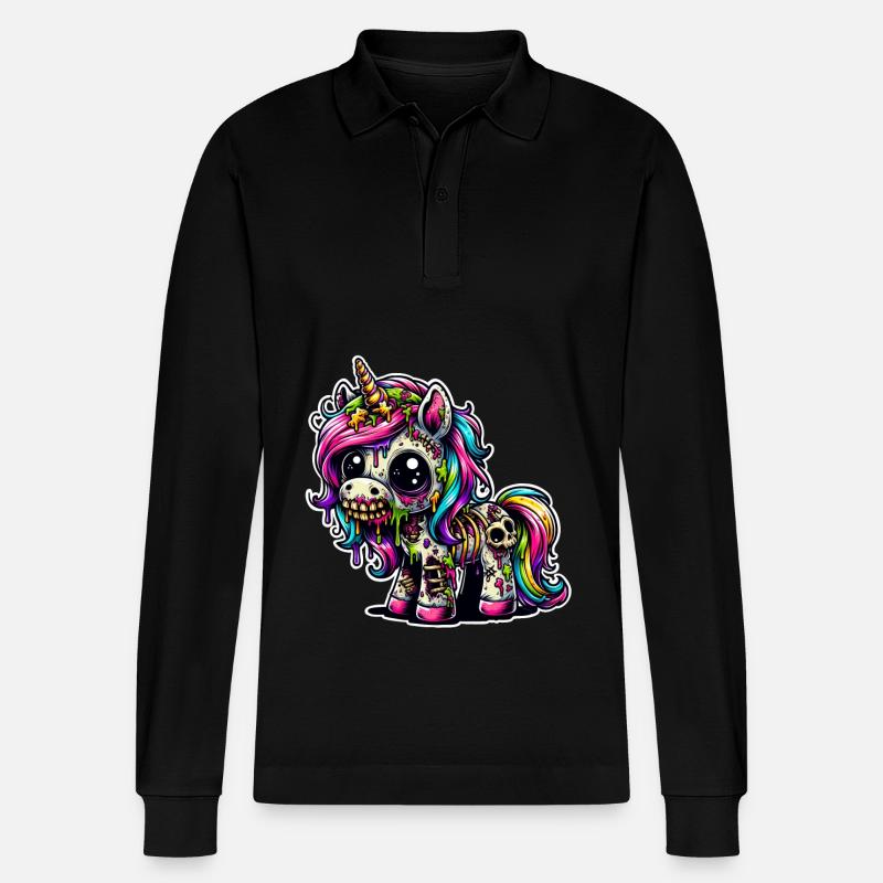 Einhorn Zombie Monster - Stanley/Stella Unisex Bio-Langarm-Poloshirt Prepster - Schwarz