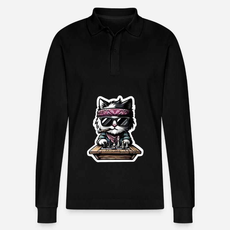 Schach Katze - Stanley/Stella Unisex Bio-Langarm-Poloshirt Prepster - Schwarz