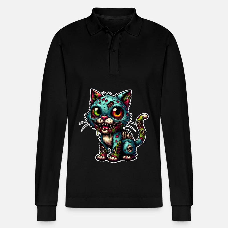 Katze Zombie Monster - Stanley/Stella Unisex Bio-Langarm-Poloshirt Prepster - Schwarz