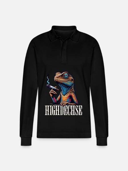 High Lizard Lizards Iguana Reptiles - Stanley/Stella Organic Unisex Long-Sleeved Polo Shirt Prepster - black