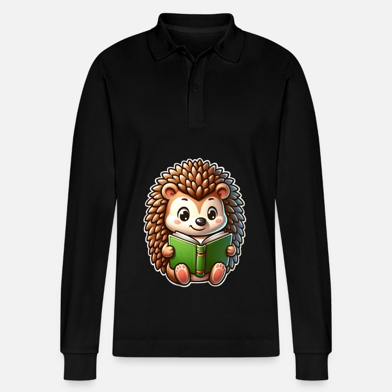 Igel Lesen Buch Bücher - Stanley/Stella Unisex Bio-Langarm-Poloshirt Prepster - Schwarz