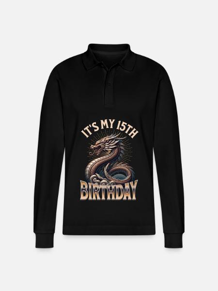 Dragon 15th Birthday Dragon - Stanley/Stella Organic Unisex Long-Sleeved Polo Shirt Prepster - black