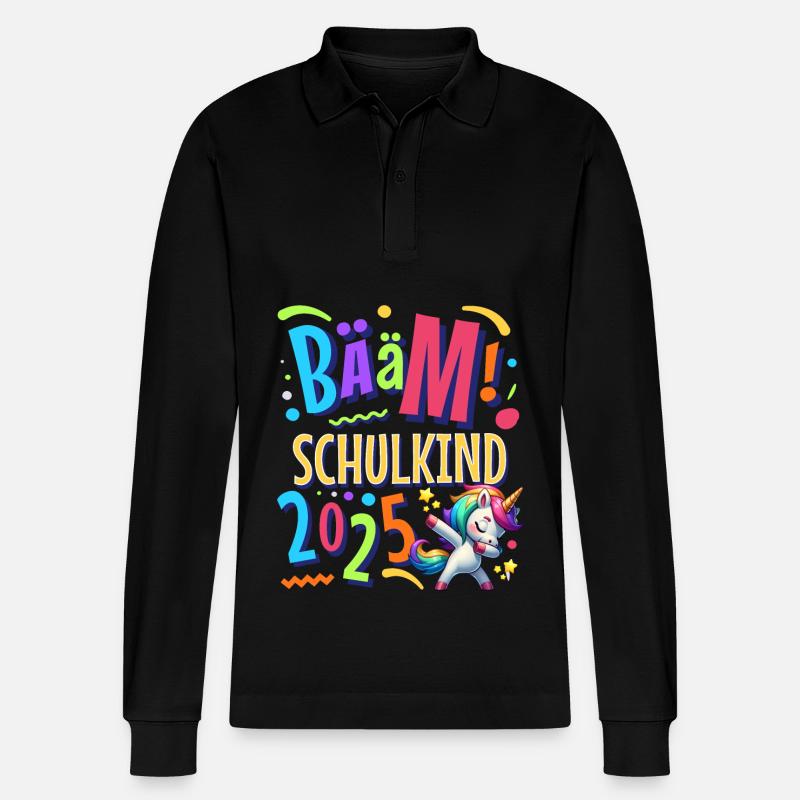Bääm Schulkind 2025 Einhorn - Stanley/Stella Unisex Bio-Langarm-Poloshirt Prepster - Schwarz