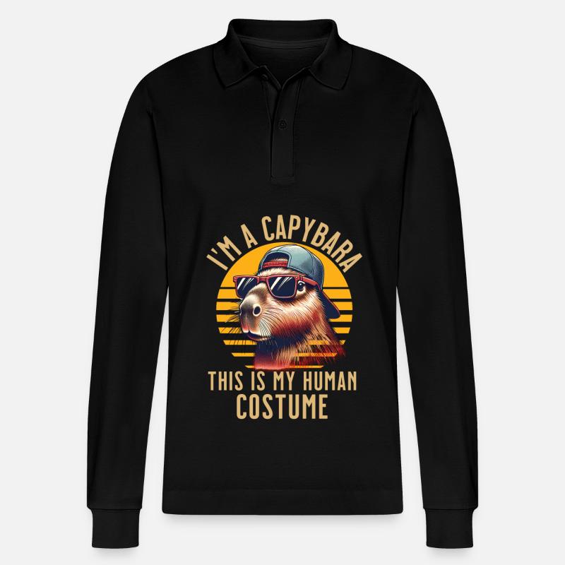 Capybara Kostüm - Stanley/Stella Unisex Bio-Langarm-Poloshirt Prepster - Schwarz