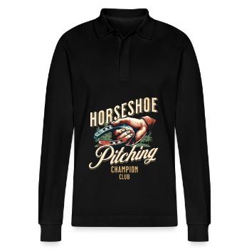 Hufeisenwerfen Horseshoe Pitching - Stanley/Stella Unisex Bio-Langarm-Poloshirt Prepster - Schwarz - Vorne - Anna (173cm) & Nico (186cm)