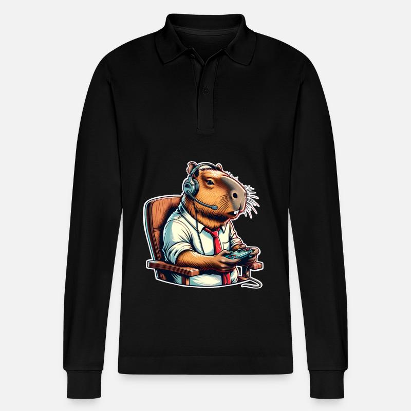 Capybara Nerd du jeu - Polo à manches longues bio PREPSTER Stanley/Stella Unisexe - noir