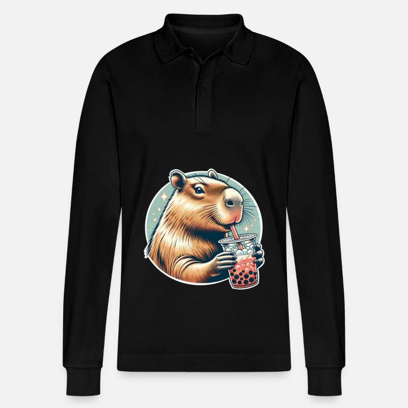 Thé à bulles Capybara - Polo à manches longues bio PREPSTER Stanley/Stella Unisexe - noir