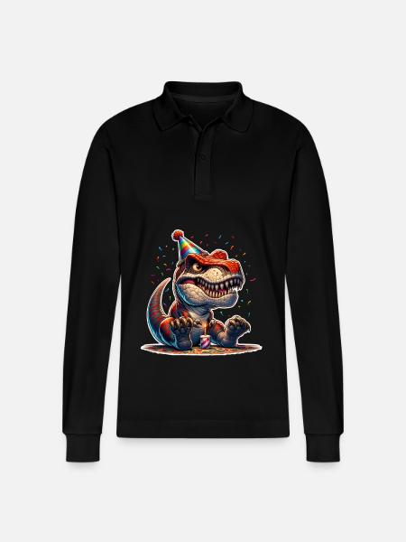 Dinosaur Birthday Dino T Rex - Stanley/Stella Organic Unisex Long-Sleeved Polo Shirt Prepster - black