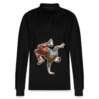 Breakdance - Stanley/Stella Unisex Bio-Langarm-Poloshirt Prepster - Schwarz - Vorne - Anna (173cm) & Nico (186cm)