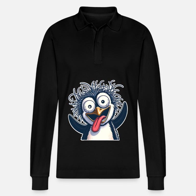 Pinguin Crazy - Stanley/Stella Unisex Bio-Langarm-Poloshirt Prepster - Schwarz