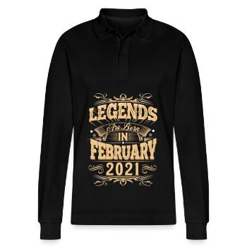 February 2021 Birthday Legend - Stanley/Stella Organic Unisex Long-Sleeved Polo Shirt Prepster - black - Front - Anna (173cm) & Nico (186cm)