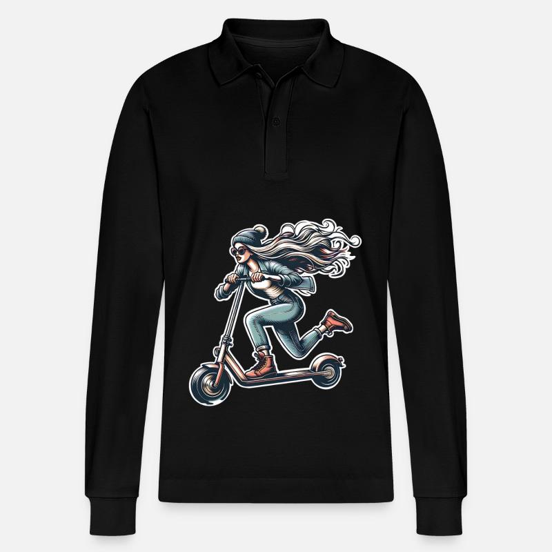 E-Scooter E-Roller Frau Scooter - Stanley/Stella Unisex Bio-Langarm-Poloshirt Prepster - Schwarz