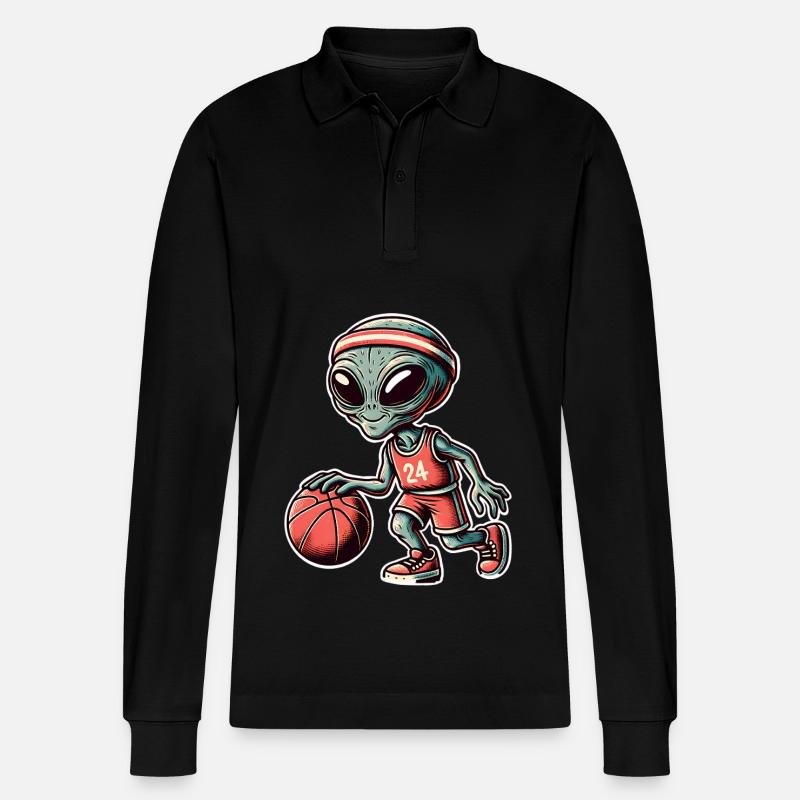 Alien Basketball - Stanley/Stella Unisex Bio-Langarm-Poloshirt Prepster - Schwarz