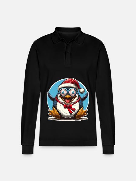 crazy Christmas penguin - Stanley/Stella Organic Unisex Long-Sleeved Polo Shirt Prepster - black