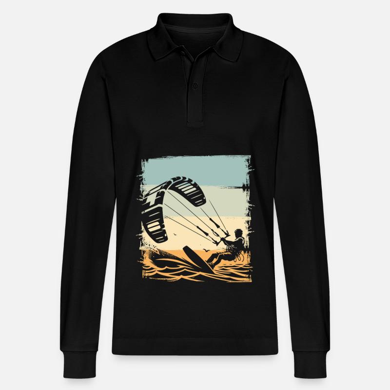 Kitesurfen Kitesurfer Kiteboard - Stanley/Stella Unisex Bio-Langarm-Poloshirt Prepster - Schwarz