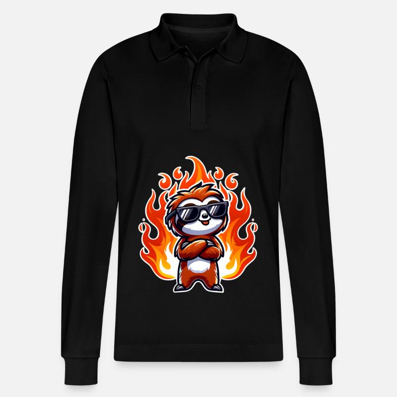 Faultier Cool Flammen Feuer - Stanley/Stella Unisex Bio-Langarm-Poloshirt Prepster - Schwarz