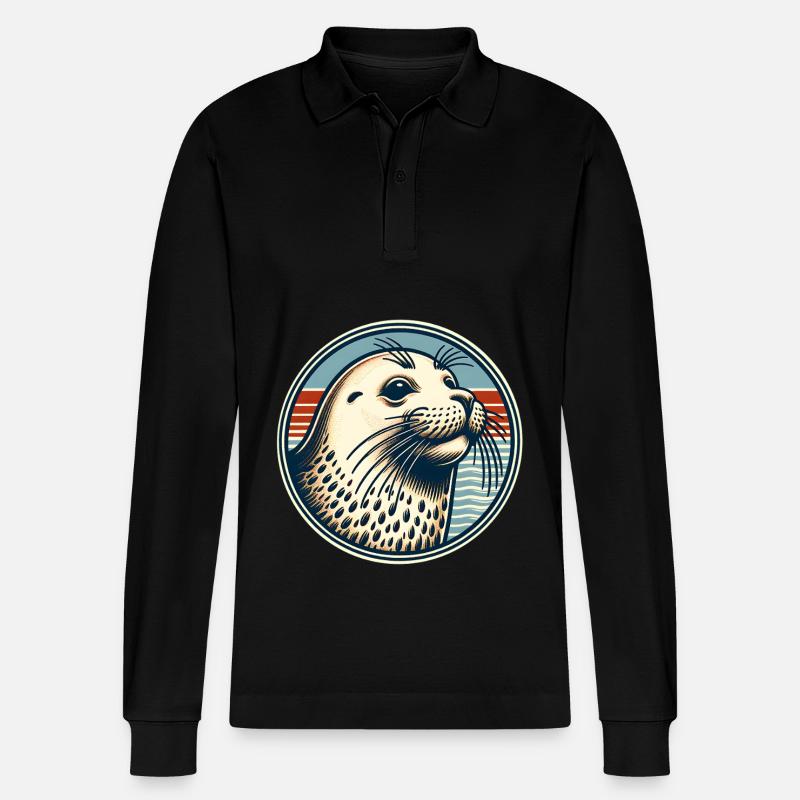 Seehund Robbe - Stanley/Stella Unisex Bio-Langarm-Poloshirt Prepster - Schwarz