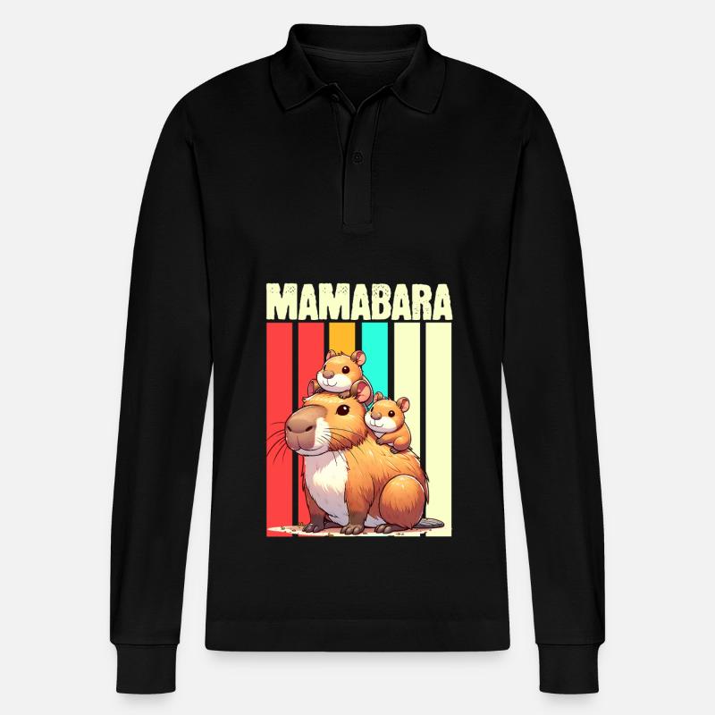 Mamabara Mutter Capybara - Stanley/Stella Unisex Bio-Langarm-Poloshirt Prepster - Schwarz