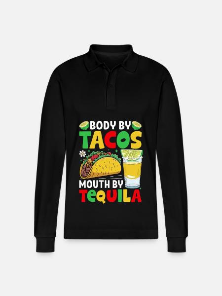 Tacos Tequila - Stanley/Stella Organic Unisex Long-Sleeved Polo Shirt Prepster - black