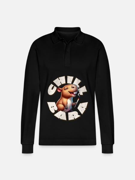 Capybara Chil Bara Smoking Cannabis - Stanley/Stella Organic Unisex Long-Sleeved Polo Shirt Prepster - black