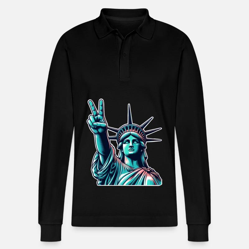 Freiheitsstatue Peace - Stanley/Stella Unisex Bio-Langarm-Poloshirt Prepster - Schwarz