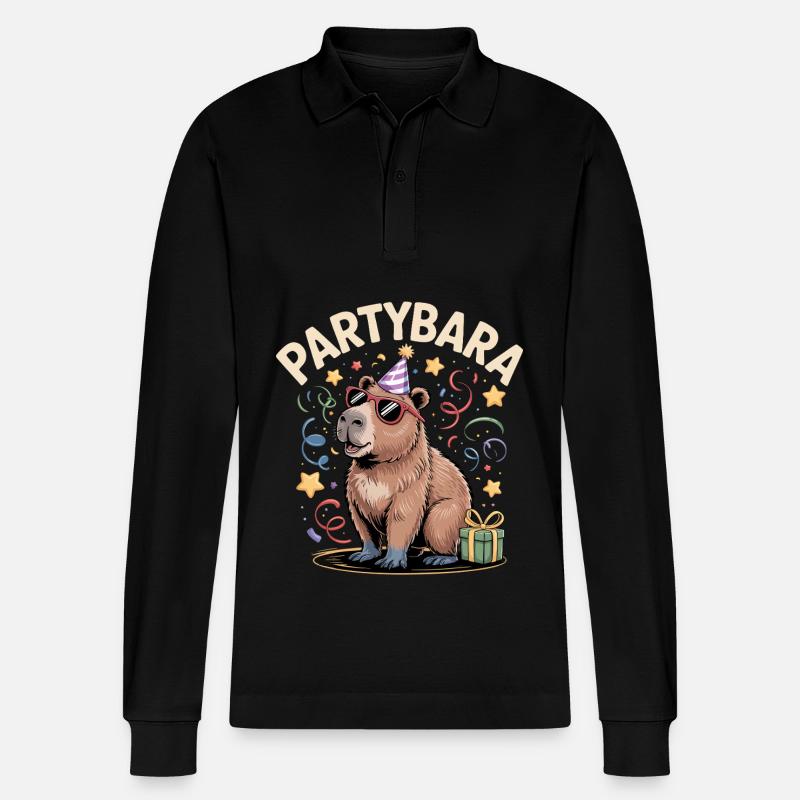 Partybara Capybara - Polo à manches longues bio PREPSTER Stanley/Stella Unisexe - noir